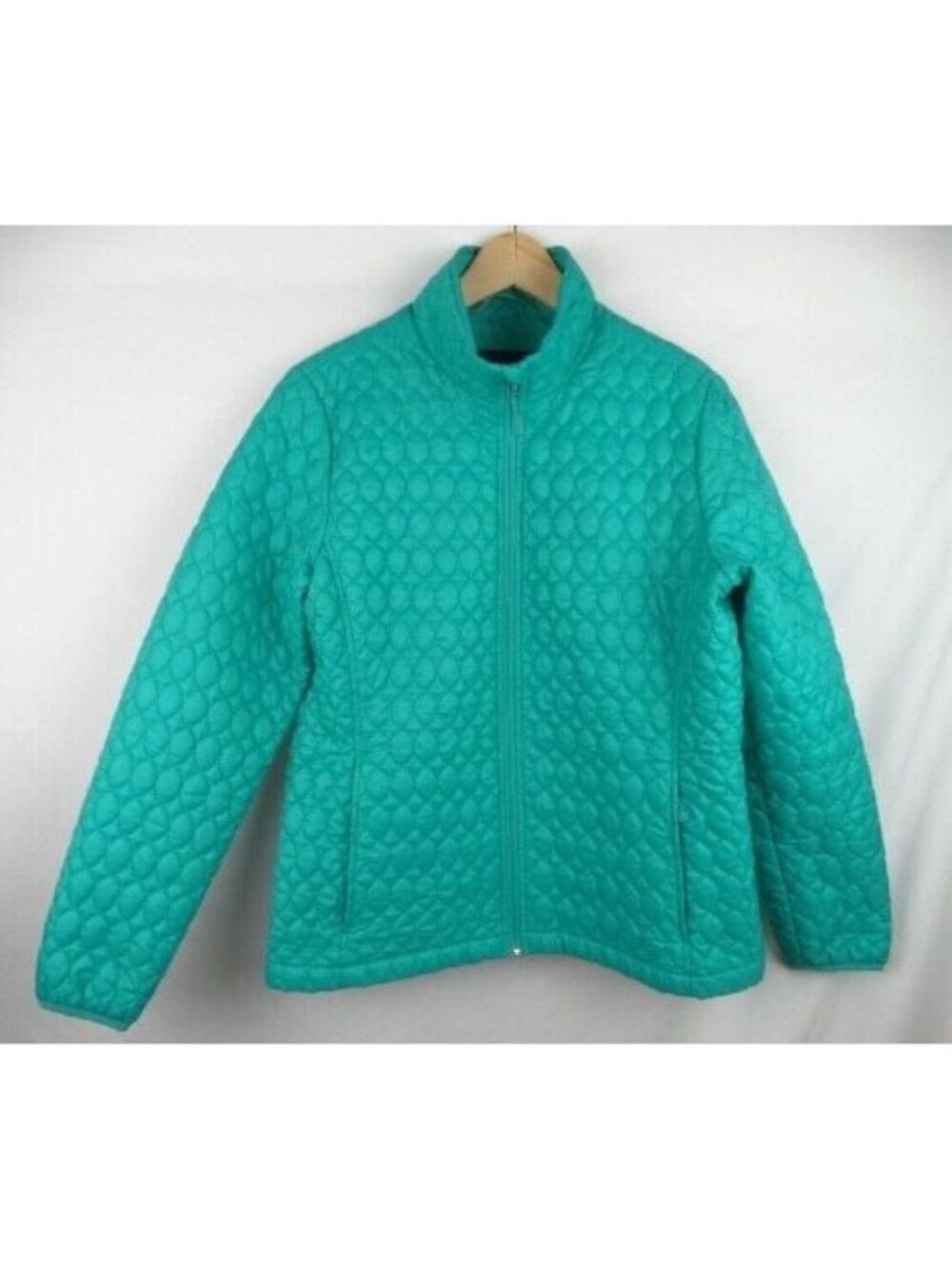 Lands' End Women's Jacket Size Medium Teal Green Quilted Jacket Coat Full Zip